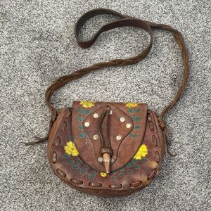 Brown Leather Floral Women Bag
